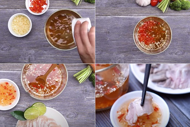 Cách làm nước mắm tỏi ớt chua ngọt chấm thịt luộc
