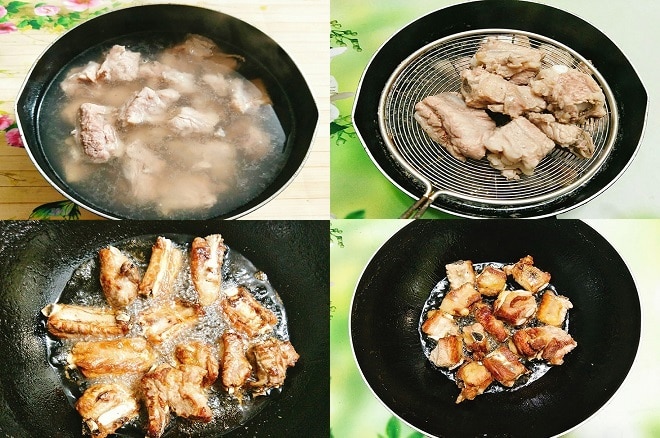 Đặt và chiên xương sườn trẻ